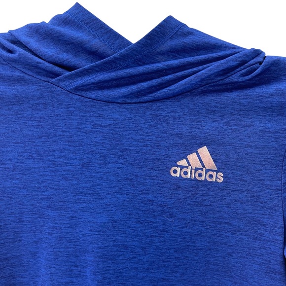 Adidas Athletic Long Sleeve Ruffled Hem Hooded Pullover Shirt Girl's Size Small - Picture 2 of 6